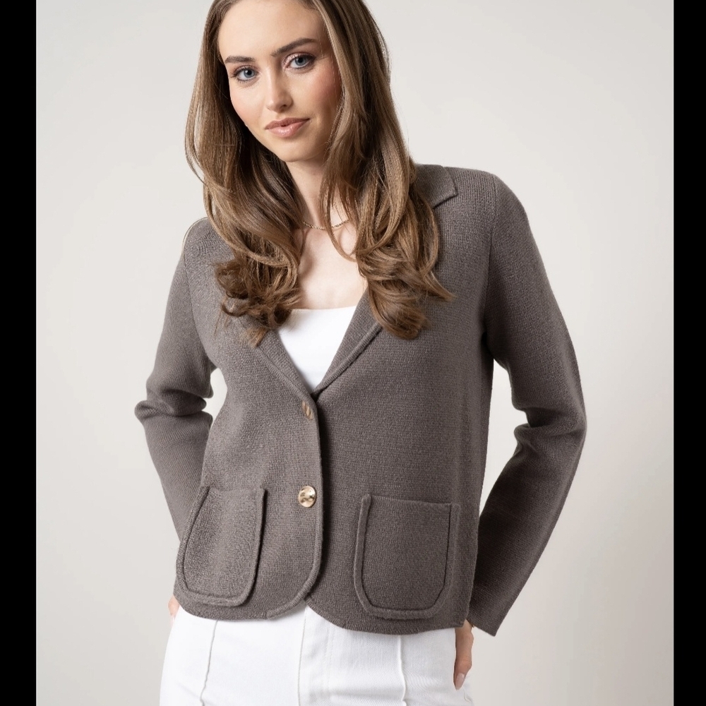 Cyrus Taupe Knit Blazer with Patch Pockets